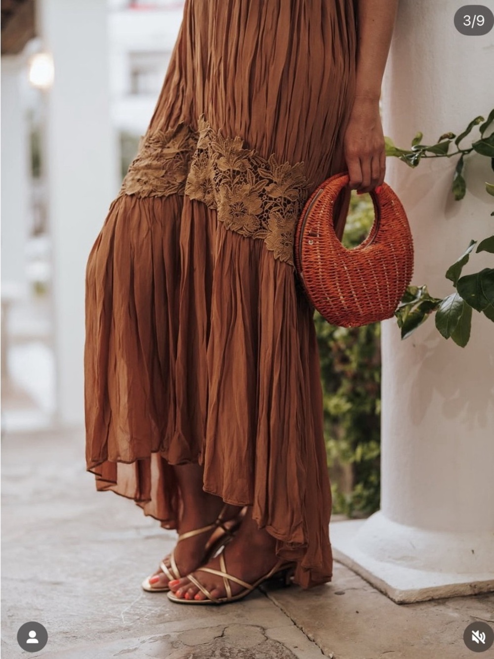 NWT Zara ZW Collection Wrinkled Embroidered Maxi Dress Brown Boho Size L - Picture 7 of 16
